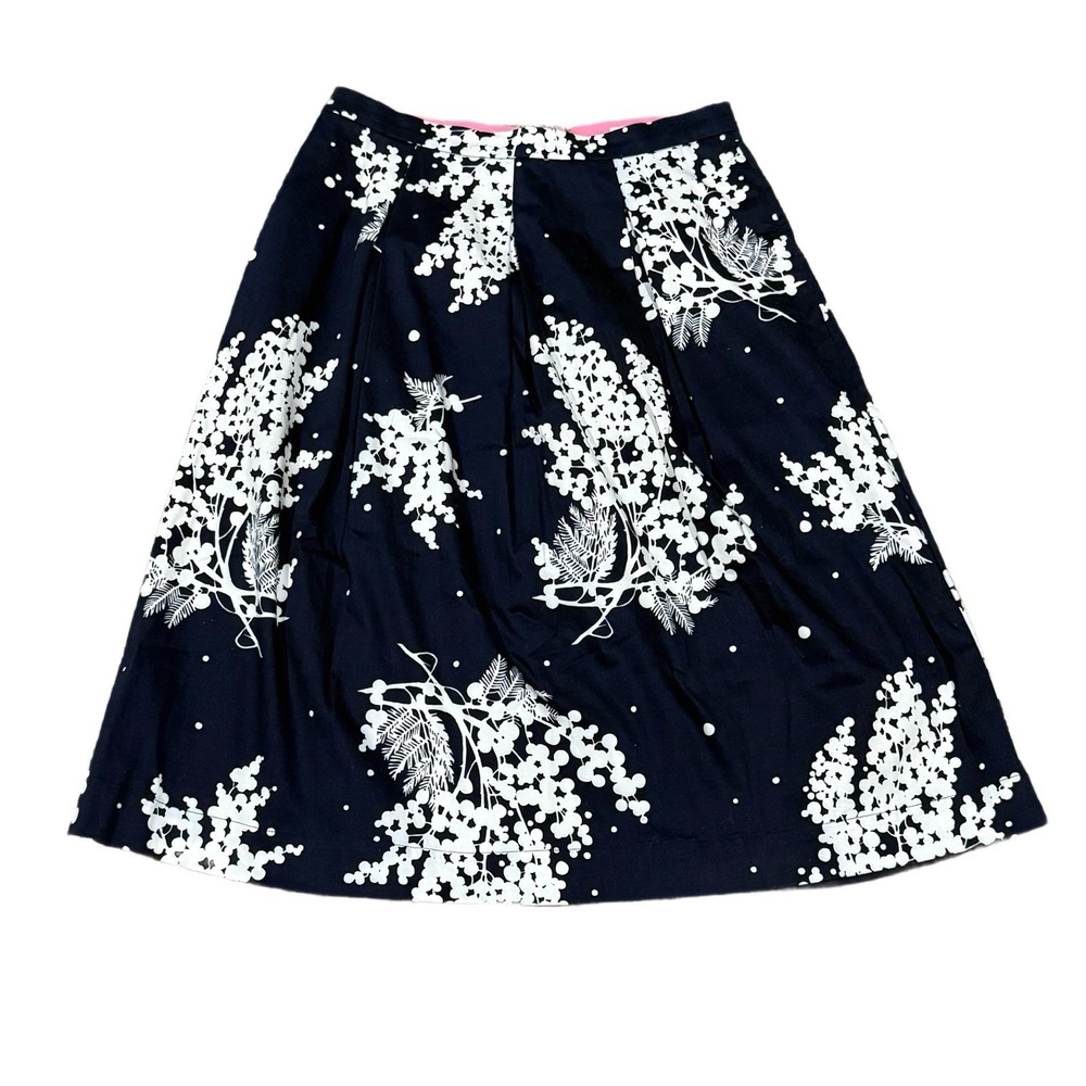 Boden Skirt Womens Size 8R Navy & White Floral Pleated Midi Pockets